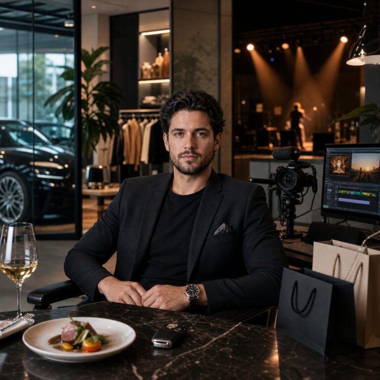 Visionary Marketing business owner portrait with automotive, retail, restaurant, entertainment, and content creator industry elements